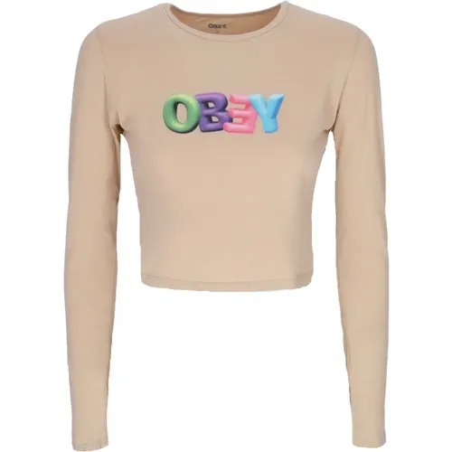 Long Sleeve Cropped Tee Bubble Mia , female, Sizes: M, S - Obey - Modalova