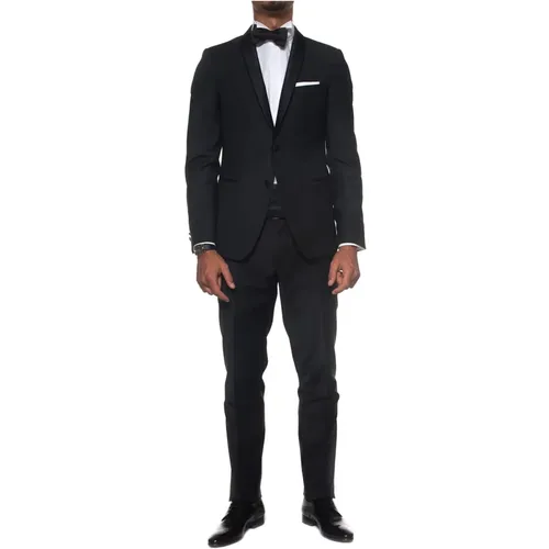 Slim Fit Tuxedo with Shawled Collar , male, Sizes: M - Paoloni - Modalova