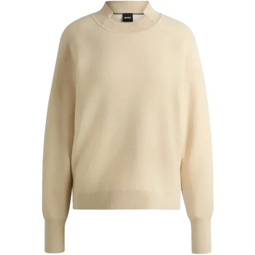 Weicher Beiger Strickpullover , Damen, Größe: M - Hugo Boss - Modalova