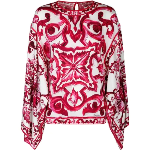 Silk Majolica Print Blouse , female, Sizes: XS - Dolce & Gabbana - Modalova