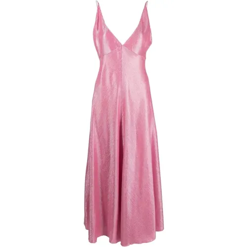 Metallisches Rosa V-Ausschnitt Kleid - Forte Forte - Modalova