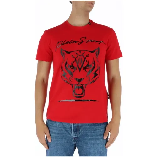 Rotes T-Shirt mit Kurzen Ärmeln und Print - Plein Sport - Modalova