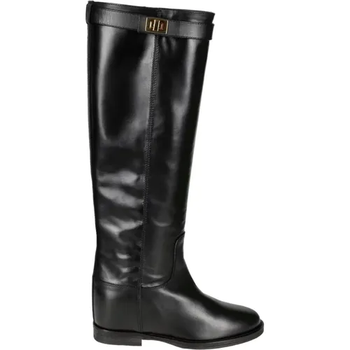 Leather Boot with Gold Buckle Strap , female, Sizes: 7 UK, 4 1/2 UK, 6 1/2 UK, 5 UK, 4 UK, 5 1/2 UK, 8 UK, 6 UK, 3 UK - Via Roma 15 - Modalova