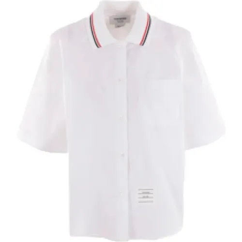 Cotton Poplin Shirt with Polo Collar and Striped Detail , female, Sizes: 2XS - Thom Browne - Modalova