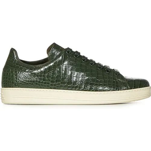 Grüne Krokodil-Print-Ledersneakers - Tom Ford - Modalova