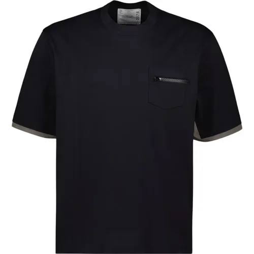 Pocket T-shirt, Short Sleeve, Bicolor Design , male, Sizes: M, S - Sacai - Modalova