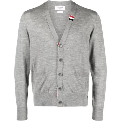 Grey RWB-Stripe Button-Up Cardigan Sweater , male, Sizes: M, XL, L, 2XL - Thom Browne - Modalova