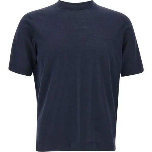 Navyblauer Baumwoll-T-Shirt Rundhals , Herren, Größe: M - Filippo De Laurentiis - Modalova