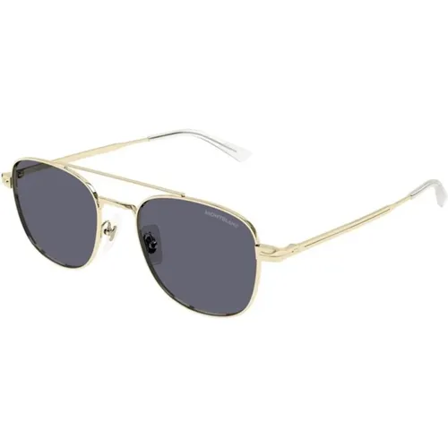 Sonnenbrille mit goldenem Gestell und hellblauen Gläsern , unisex, Größe: 51 MM - Montblanc - Modalova