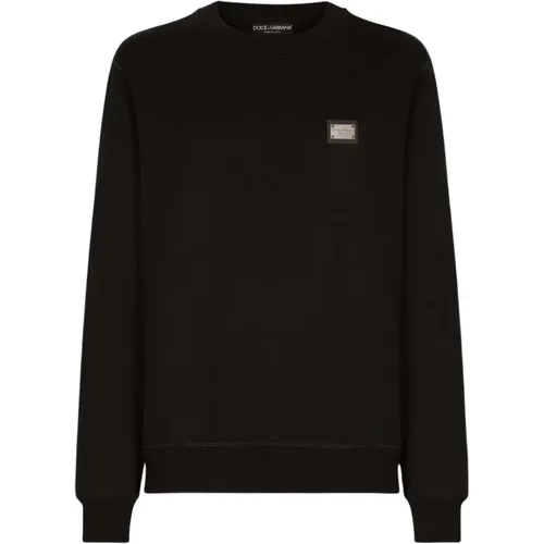 Logo Plaque Crew Neck Sweater , male, Sizes: S, M, L, XL - Dolce & Gabbana - Modalova