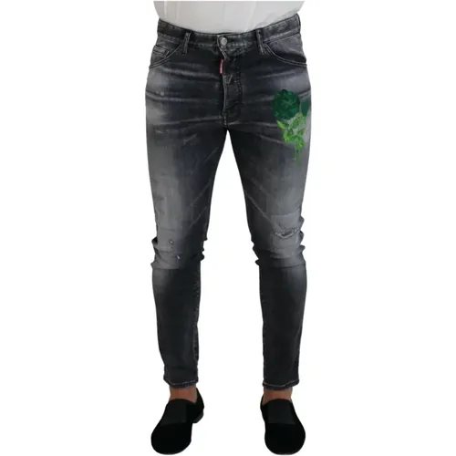 Grüne Skinny Denim Jeans mit Druck - Dsquared2 - Modalova