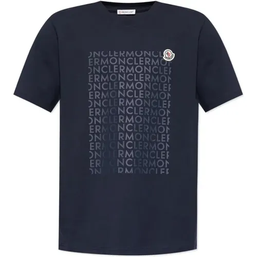 Navy Crew Neck T-shirt mit Logo , Herren, Größe: L - Moncler - Modalova