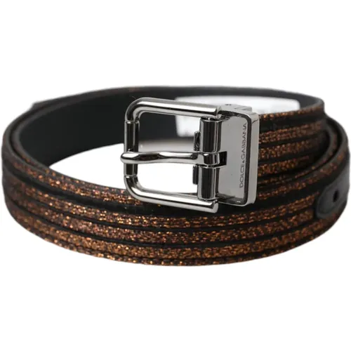 Gold Jacquard Stripe Belt with Silver Buckle , male, Sizes: 90 CM - Dolce & Gabbana - Modalova