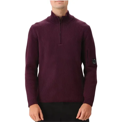 Lila Strickpullover Halber Reißverschluss , Herren, Größe: L - C.P. Company - Modalova