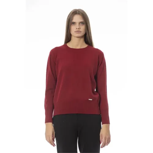 Roter Wollpullover mit gerippten Details , Damen, Größe: S - Baldinini - Modalova