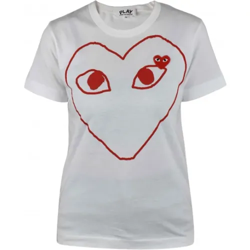 Herz Logo Weißes Baumwoll T-Shirt - Comme des Garçons - Modalova