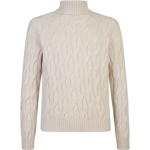 Cream Cable Knit High Neck Sweater , male, Sizes: S, XL, M, 2XL, L - Zanone - Modalova