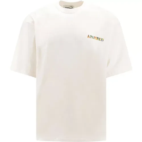 Logo Print Creme T-shirt , Herren, Größe: S - A Paper Kid - Modalova