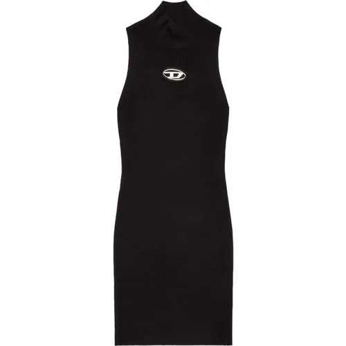 Ribbed Knit Dress with Oval Logo , female, Sizes: M, XS, S - Diesel - Modalova