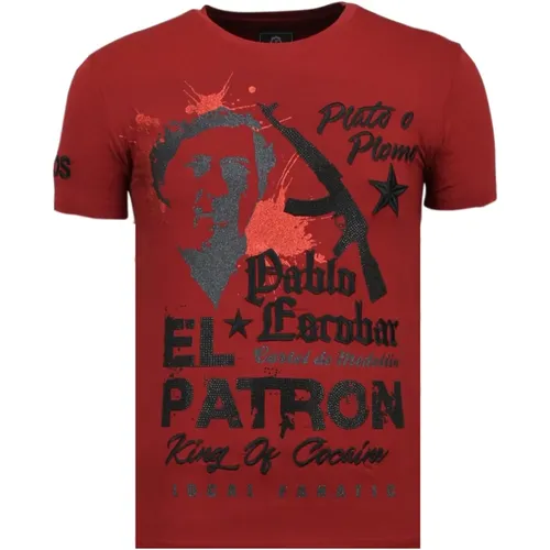 El Patron Pablo Rhinestone - Herren T-Shirt - 13-6236B , Herren, Größe: S - Local Fanatic - Modalova