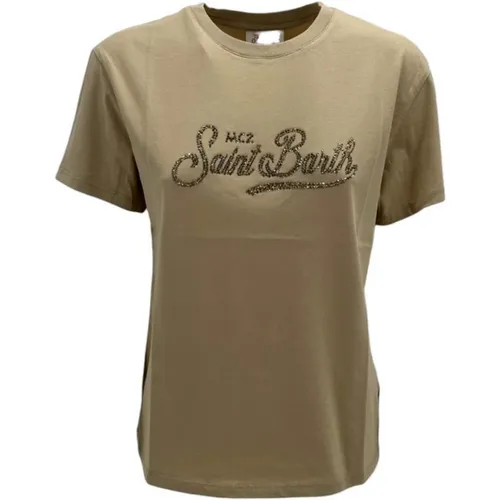 Stilvolles Ivory T-Shirt mit Strass-Schrift , Damen, Größe: M - MC2 Saint Barth - Modalova