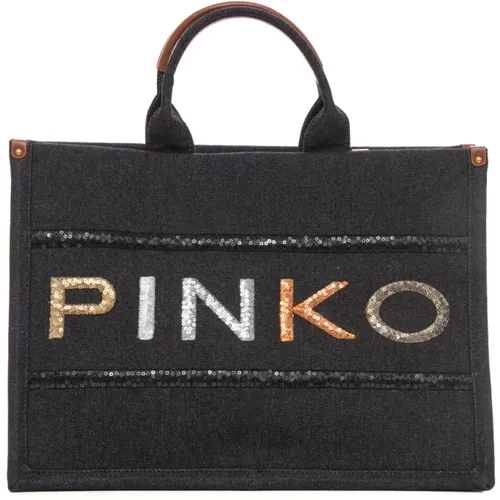Sequin Print Shopping Bag , female, Sizes: ONE SIZE - pinko - Modalova