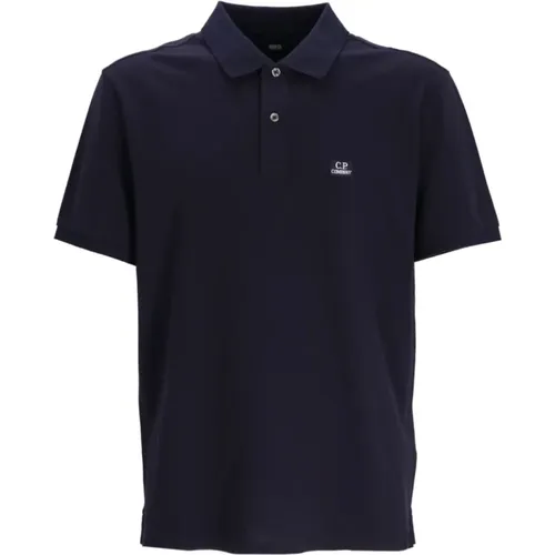 Blaues Poloshirt Logo-Patch Kurzarm , Herren, Größe: S - C.P. Company - Modalova