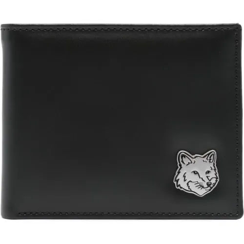 Leather Fox Head Wallet , male, Sizes: ONE SIZE - Maison Kitsuné - Modalova