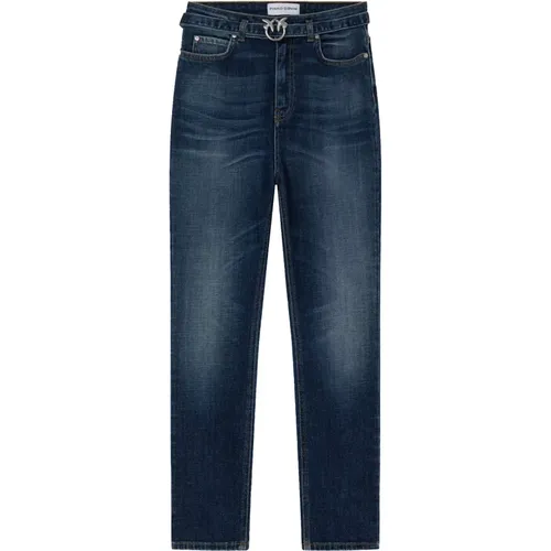 High-Waisted Skinny Jeans mit Love Birds Schnalle , Damen, Größe: W25 - pinko - Modalova