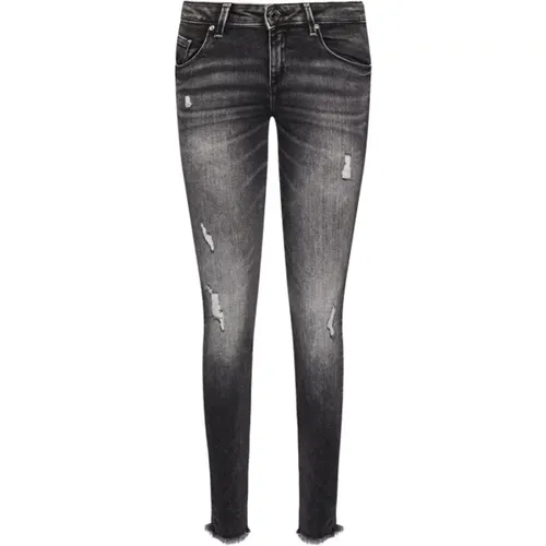 Graue Skinny Jeans mit Metall-Logo , Damen, Größe: W24 - Guess - Modalova