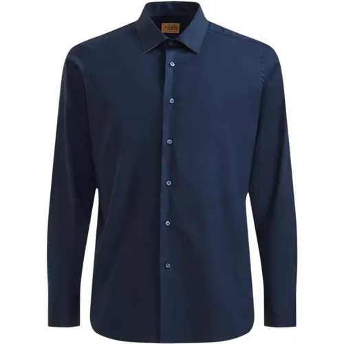 Slim Fit Langarmhemd Navy Blau , Herren, Größe: 2XL - Alviero Martini 1a Classe - Modalova