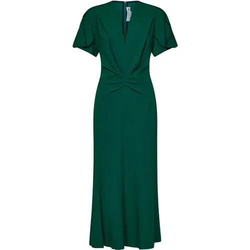Grünes Midi-Kleid mit Drapierten Ärmeln - Victoria Beckham - Modalova