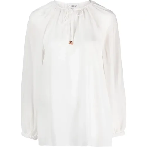 Weiße Seiden Selbstbindende Bluse , Damen, Größe: 2XS - Phaeonia - Modalova