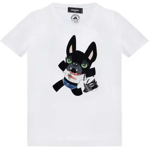 Hundemuster Weiße T-Shirts und Polos , Damen, Größe: L - Dsquared2 - Modalova