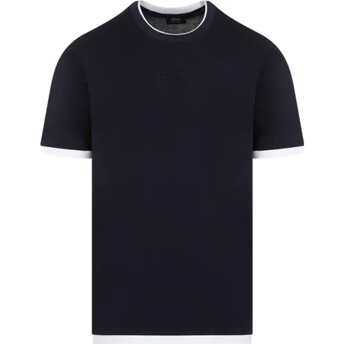 Navy White Cotton T-shirt , Herren, Größe: XL - Brioni - Modalova