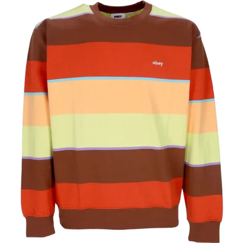 Gestreifter Crewneck Sweatshirt Sepia Multi , Herren, Größe: M - Obey - Modalova