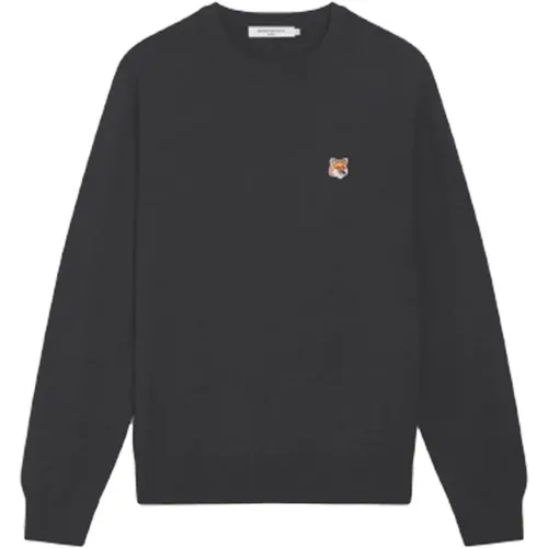 R-Neck Jumper mit Fox Head Patch , Herren, Größe: L - Maison Kitsuné - Modalova