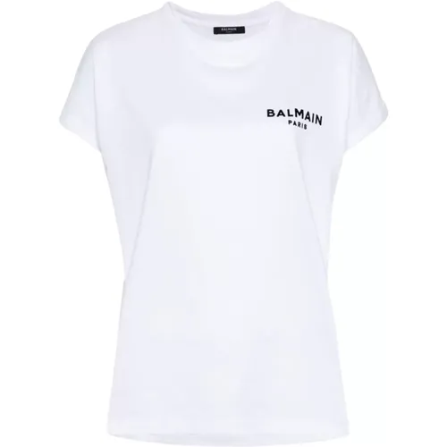 Weiße Baumwoll-Jersey-Rundhals-T-Shirt , Damen, Größe: XS - Balmain - Modalova