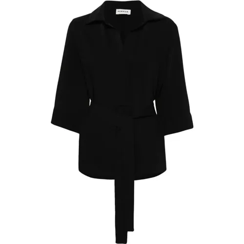 Schwarze Blusa Hemden,Schwarze Bluse mit Asymmetrischem Verschluss und Gürtel - P.a.r.o.s.h. - Modalova