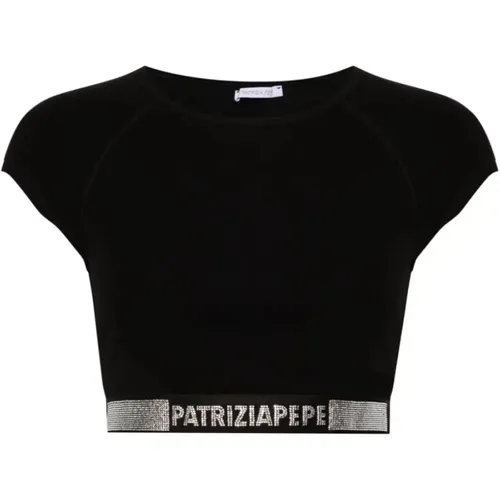 Schwarzes Strass Top , Damen, Größe: M - PATRIZIA PEPE - Modalova