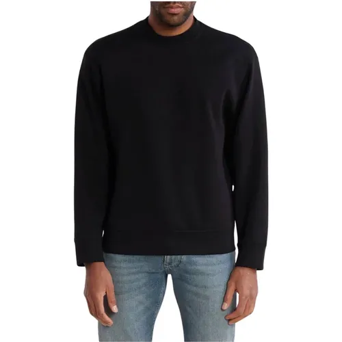 Schwarzer Double Jersey Pullover mit geprägtem Logo , Herren, Größe: M - Emporio Armani - Modalova