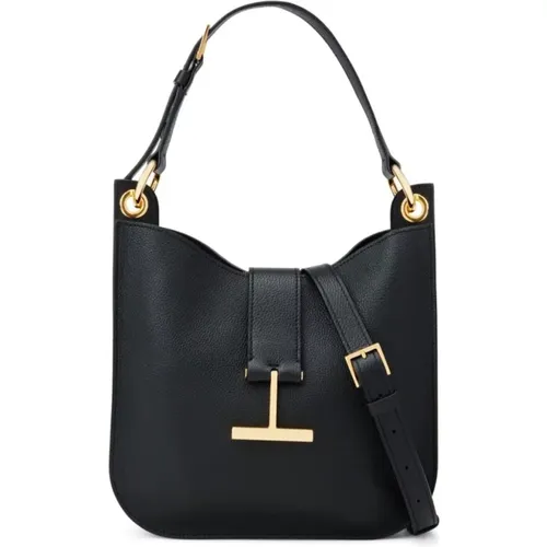 Hammered Leather Shoulder Bag with Gold Hardware , female, Sizes: ONE SIZE - Tom Ford - Modalova
