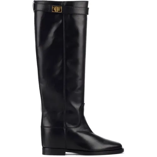 Leather Boot with Golden Padlock , female, Sizes: 4 1/2 UK, 7 1/2 UK, 8 UK, 6 1/2 UK, 7 UK, 3 UK, 5 1/2 UK - Via Roma 15 - Modalova