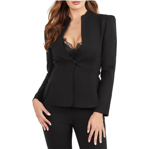 Schwarzer Eleganter Blazer mit V-Ausschnitt , Damen, Größe: L - Guess - Modalova