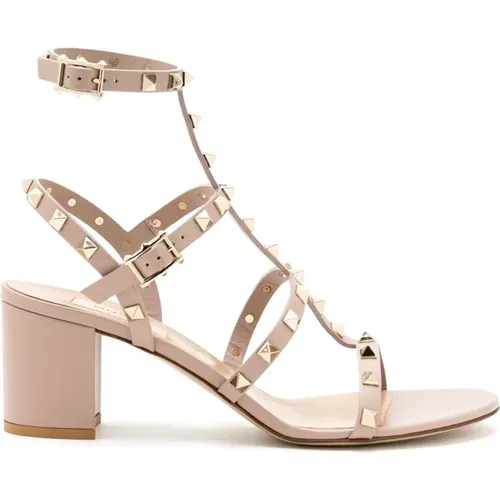 Powder Rockstud Ankle-Strap Sandals , female, Sizes: 2 1/2 UK - Valentino Garavani - Modalova