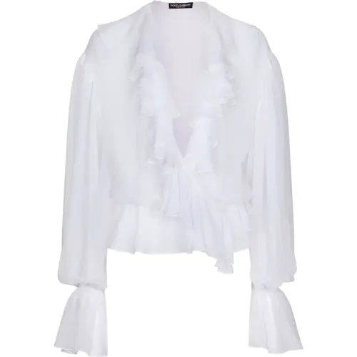 Silk Crop Shirt Ruched Design , female, Sizes: 2XS, XS - Dolce & Gabbana - Modalova