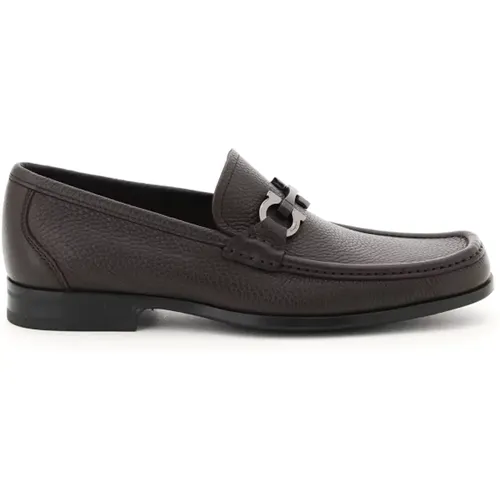 Grandioso Gancini Loafers in Grained Leather , male, Sizes: 8 UK, 7 UK, 6 UK - Salvatore Ferragamo - Modalova