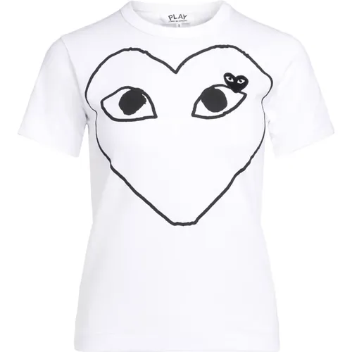 Weißes T-Shirt mit schwarzem Herz , Damen, Größe: S - Comme des Garçons Play - Modalova