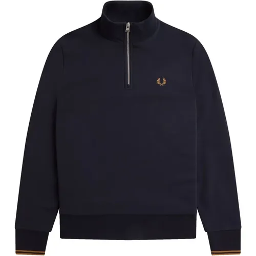 Navy Half Zip Crew Sweatshirt , male, Sizes: S - Fred Perry - Modalova