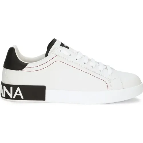 Weiße Leder Logo Patch Sneakers , Herren, Größe: 40 EU - Dolce & Gabbana - Modalova